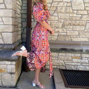 Anthropologie Orange Patterned Maxi Dress